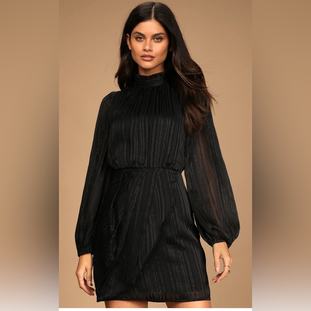Lulu's Black Stripe Mini Dress with Mock Neck